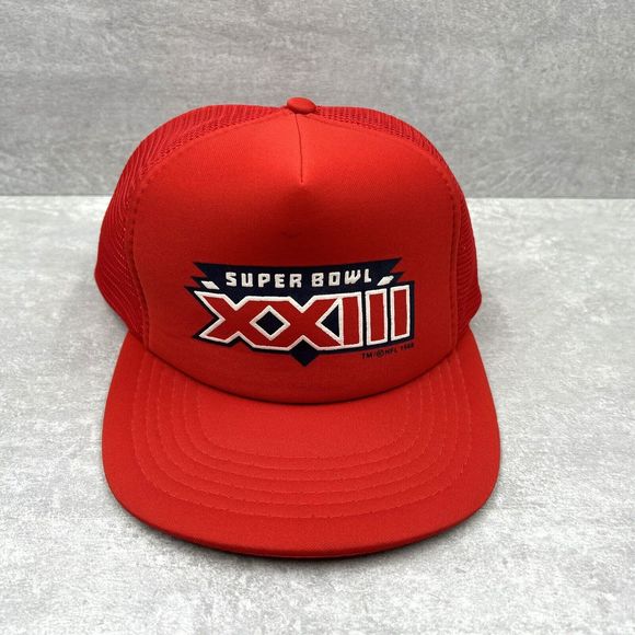 Vintage SUPERBOWL XXIII Trucker Hat Ball Cap Adjustable SNAPBACK Red Mesh Back - Picture 1 of 10